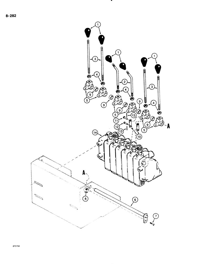 Схема запчастей Case DH4B - (8-282) - REAR MOUNTED BACKHOE CONTROLS, VERTICAL VALVE (08) - HYDRAULICS