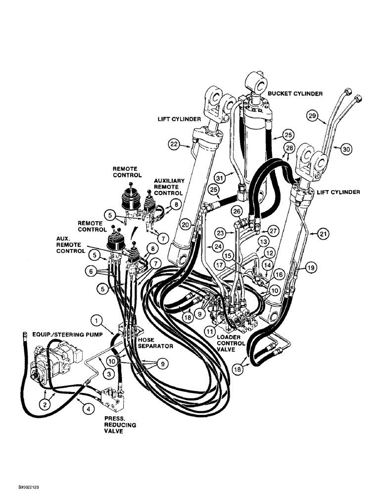 Схема запчастей Case 621B - (1-22) - PICTORIAL INDEX, LOADER HYDRAULIC CIRCUIT - Z-BAR LOADER, THREE SPOOL CONTROL VALVE (00) - PICTORIAL INDEX