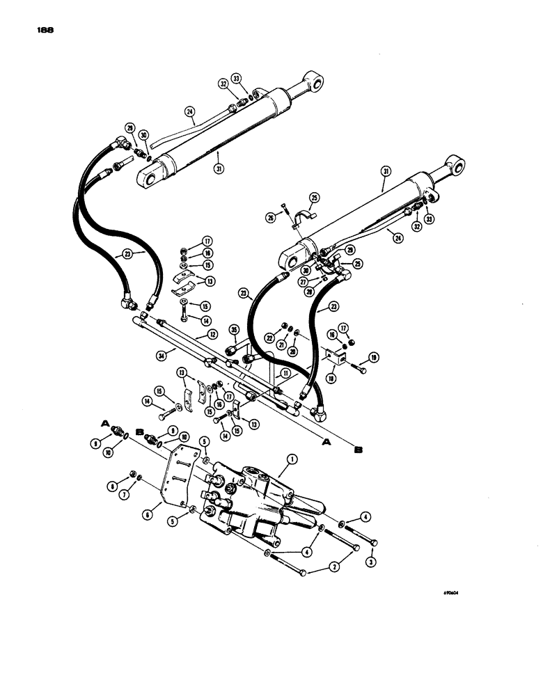 Схема запчастей Case W24 - (188) - LOADER HYDRAULICS, LOADER TILT CYLINDER HYDRAULICS (08) - HYDRAULICS