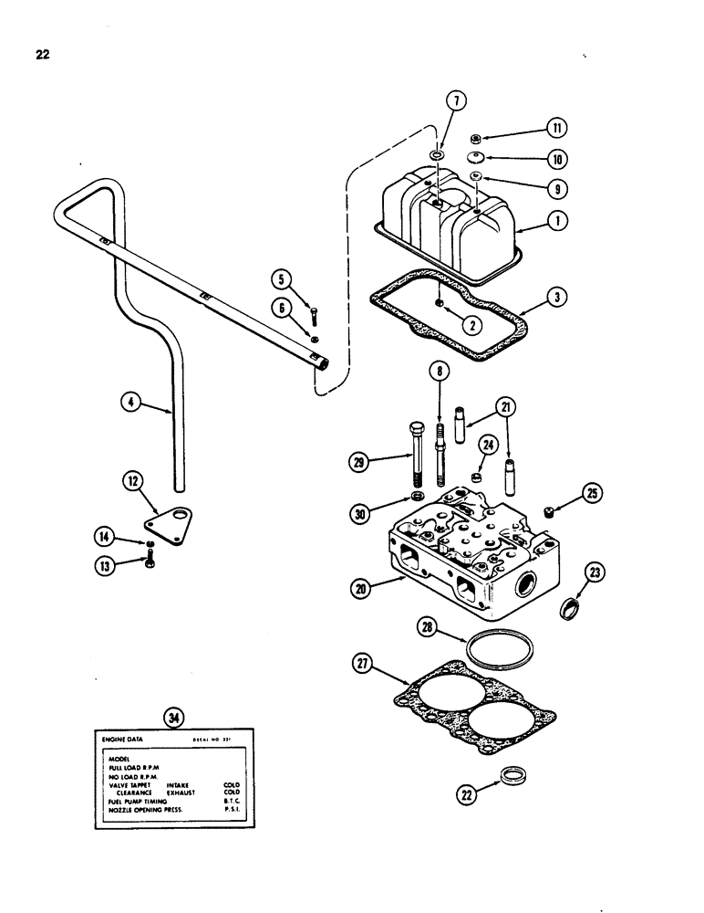 Схема запчастей Case W18 - (022) - CYLINDER HEAD AND COVER, 401BD AND 401BDT DIESEL ENGINE (02) - ENGINE