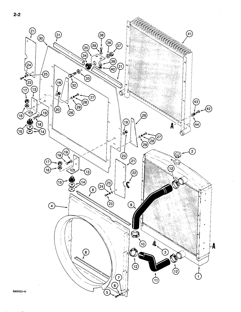 Схема запчастей Case 1085C - (2-02) - RADIATOR, OIL COOLER AND HOSES (02) - ENGINE