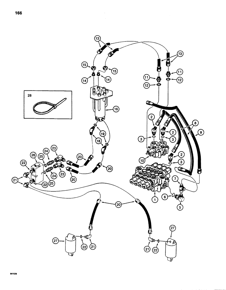 Схема запчастей Case 880D - (166) - HYDRAULIC LEVELER LINES, MODELS WITH AUXILIARY CIRCUIT (07) - HYDRAULIC SYSTEM