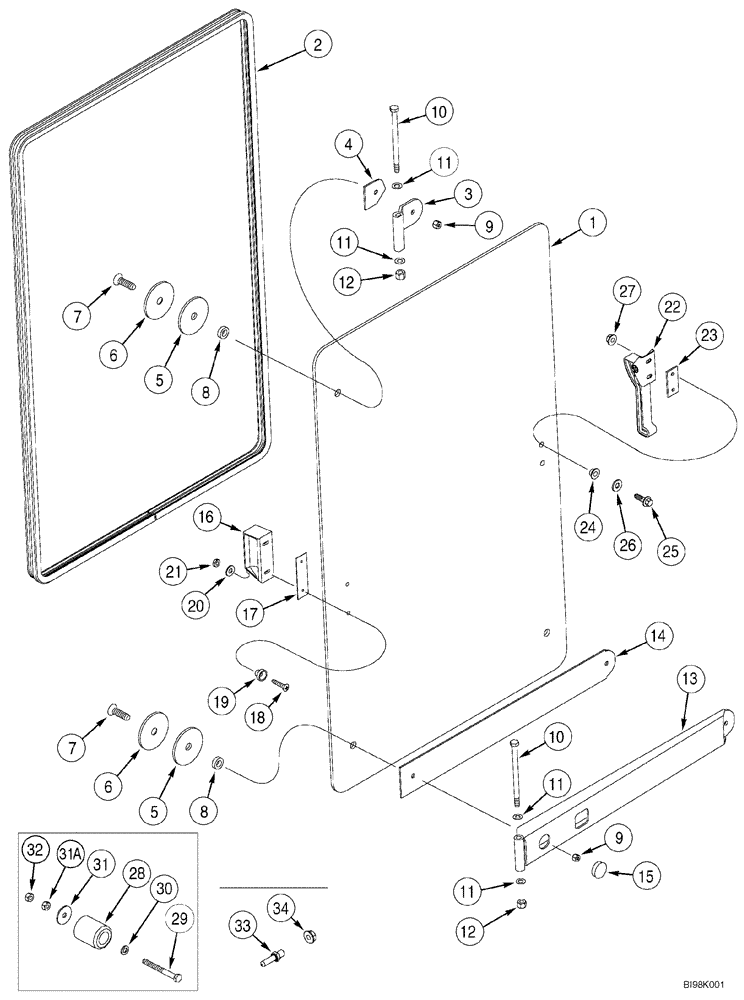 Схема запчастей Case 821C - (09-38) - CAB - WINDOW, RIGHT-HAND (09) - CHASSIS