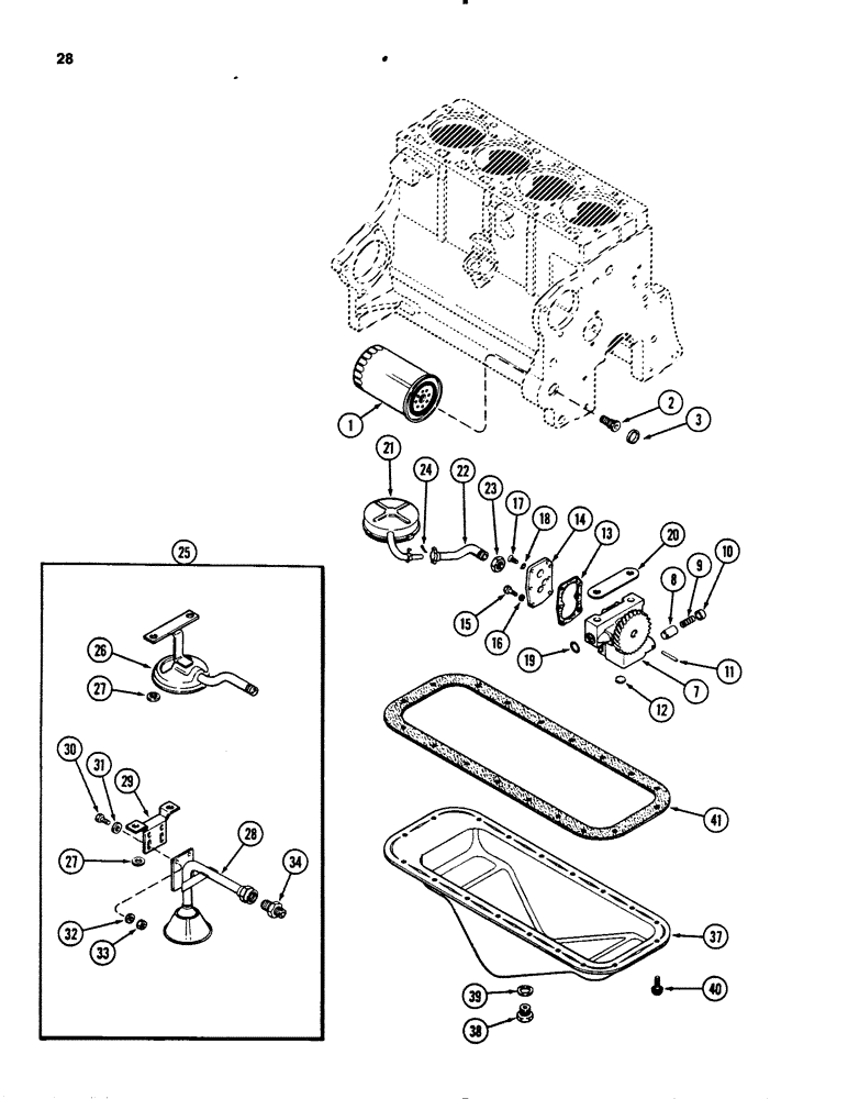 Схема запчастей Case 450B - (028) - OIL FILTERS, 207 NATURALLY ASPIRATED DIESEL ENGINE, FLOAT TYPE (01) - ENGINE