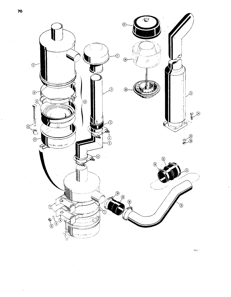 Схема запчастей Case 850 - (070) - MUFFLER AND OIL BATH TYPE AIR CLEANER (01) - ENGINE