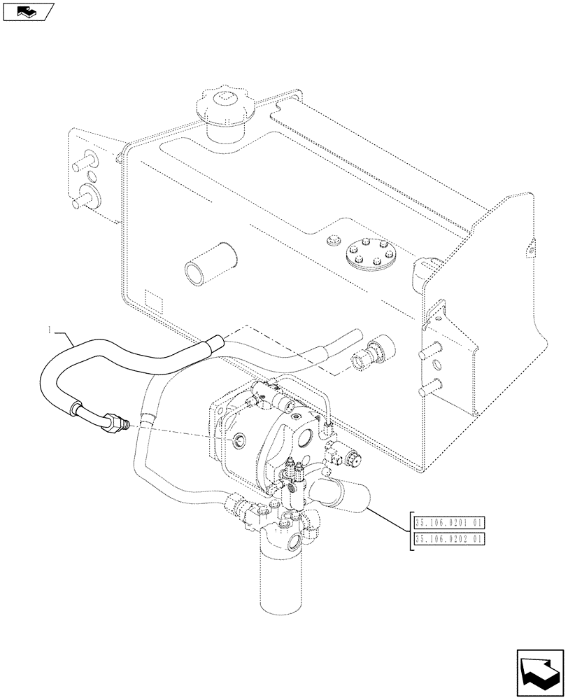 Схема запчастей Case 580SN - (35.300.05) - VAR - X20233X - HYDRAULICS - PUMP INSTALL - HYD. DRAIN HOSE MEC. (35) - HYDRAULIC SYSTEMS