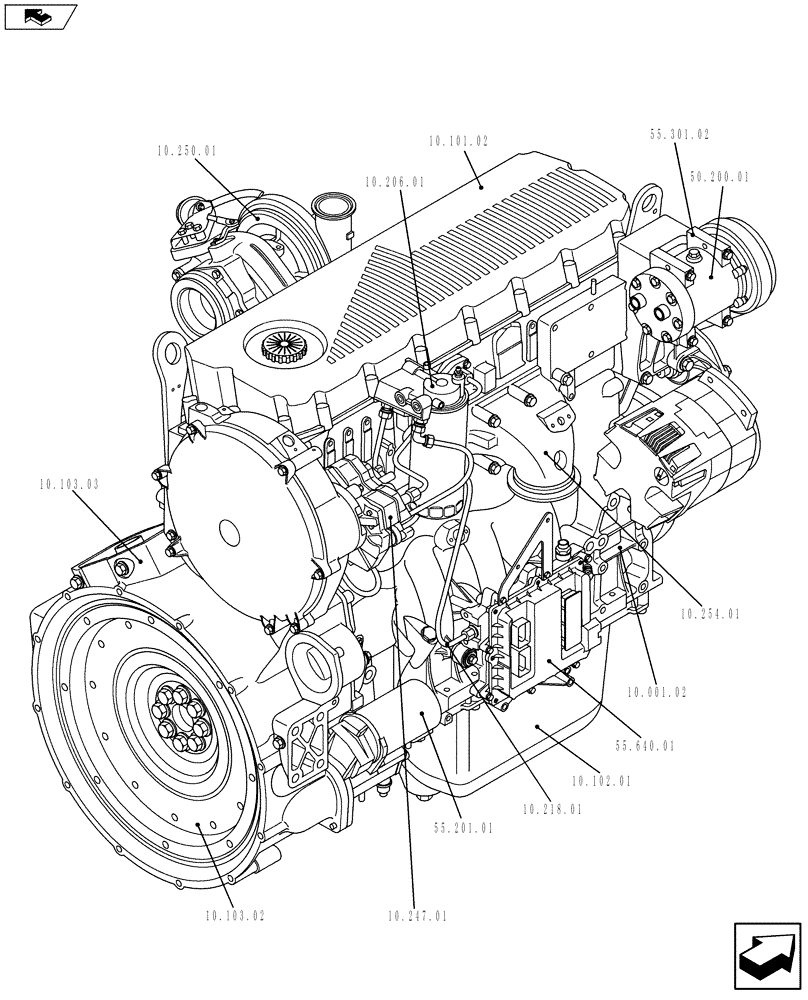 Схема запчастей Case F2CE9684C E020 - (10.000.01[02]) - PICTORIAL OVERVIEW 2/2 - ENGINE (504387298) (10) - ENGINE