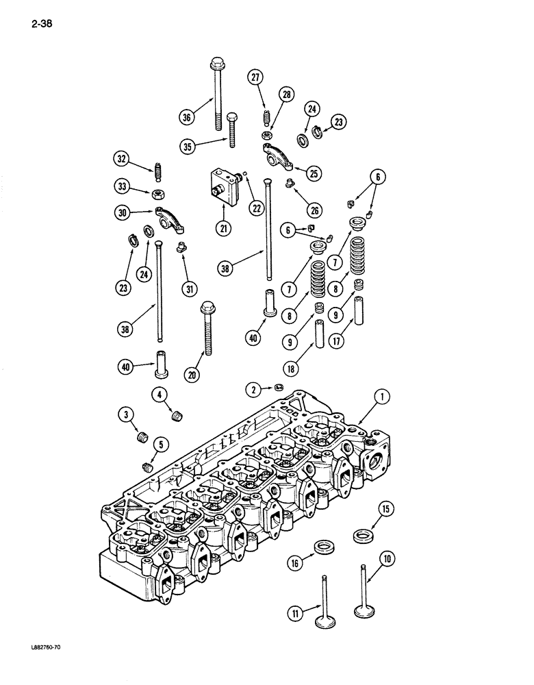 Схема запчастей Case 680K - (2-38) - CYLINDER AND VALVE MECHANISM, 6-590 ENGINE (02) - ENGINE