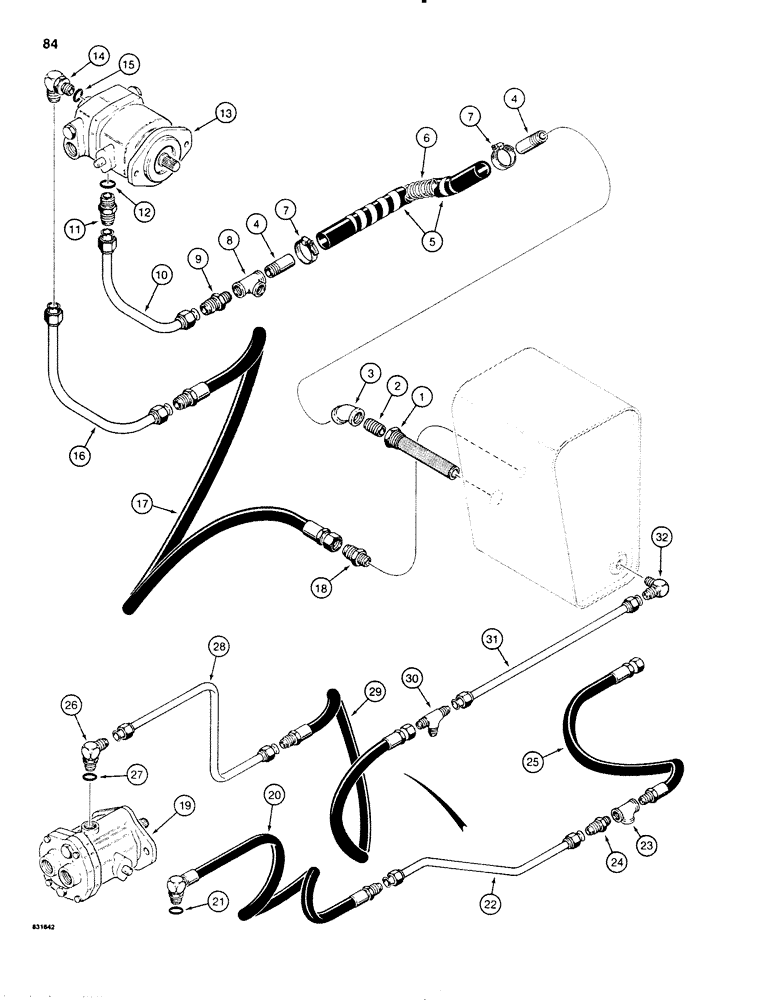 Схема запчастей Case P60 - (084) - HYDROSTATIC PROPULSION SUCTION AND DRAIN CIRCUIT, USED BEFORE 30+4 S/N 4790 AND BEFORE 40+4 S/N 3600 (29) - HYDROSTATIC DRIVE