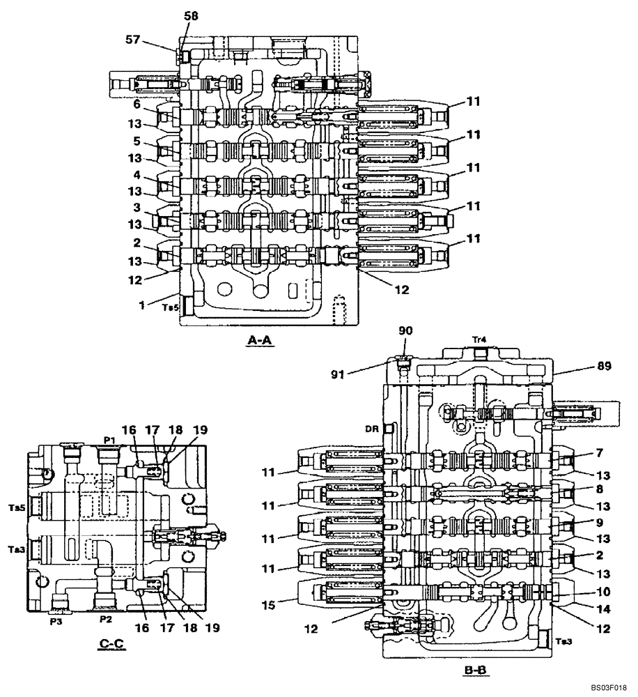 Схема запчастей Case CX135SR - (08-077) - KMJ2633 VALVE ASSY, CONTROL - MODELS WITHOUT DOZER BLADE (08) - HYDRAULICS