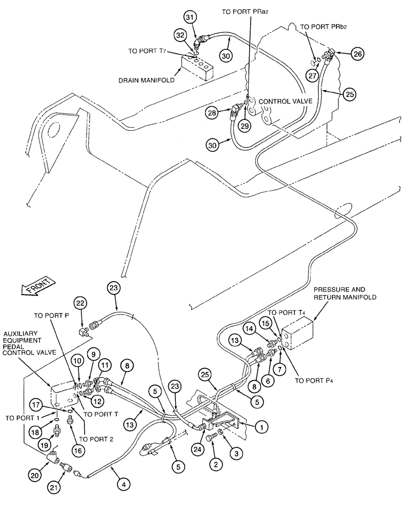 Схема запчастей Case 9050B - (8-092) - SINGLE ACTION AUXILIARY EQUIPMENT OPTION, PILOT CONTROL LINES (08) - HYDRAULICS