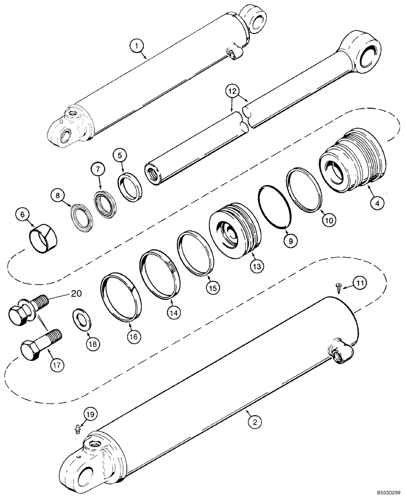Схема запчастей Case 580SM - (08-57) - CYLINDER ASSY - BACKHOE STABILIZER (08) - HYDRAULICS