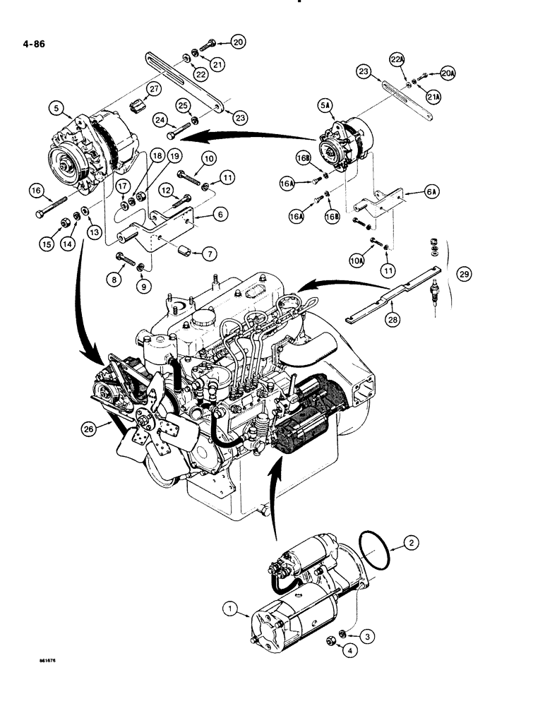 Схема запчастей Case DH4B - (4-086) - STARTER, ALTERNATOR, AND GLOW PLUG MOUNTING (04) - ELECTRICAL SYSTEMS