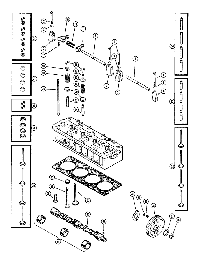Схема запчастей Case 500 - (033A) - VALVE MECHANISM AND CAMSHAFT, (188) SPARK IGNITION ENGINE (01) - ENGINE