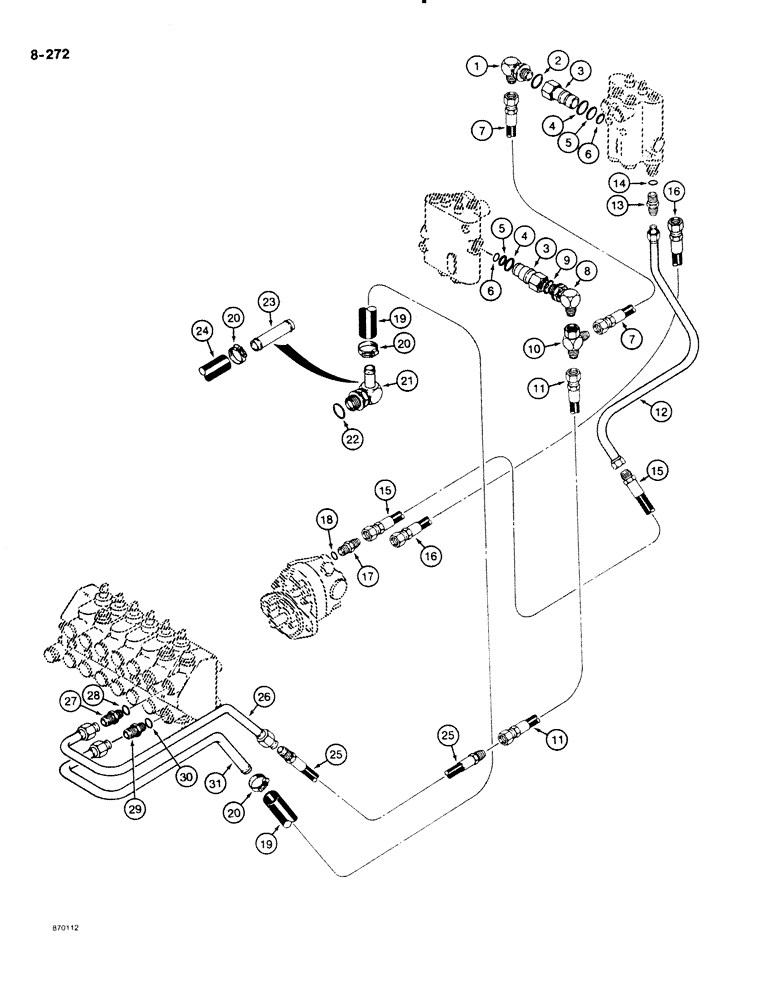 Схема запчастей Case DH4B - (8-272) - FRONT MOUNTED BACKHOE SUPPLY AND RETURN LINES, MODELS WITH BACKFILL BLADE (08) - HYDRAULICS