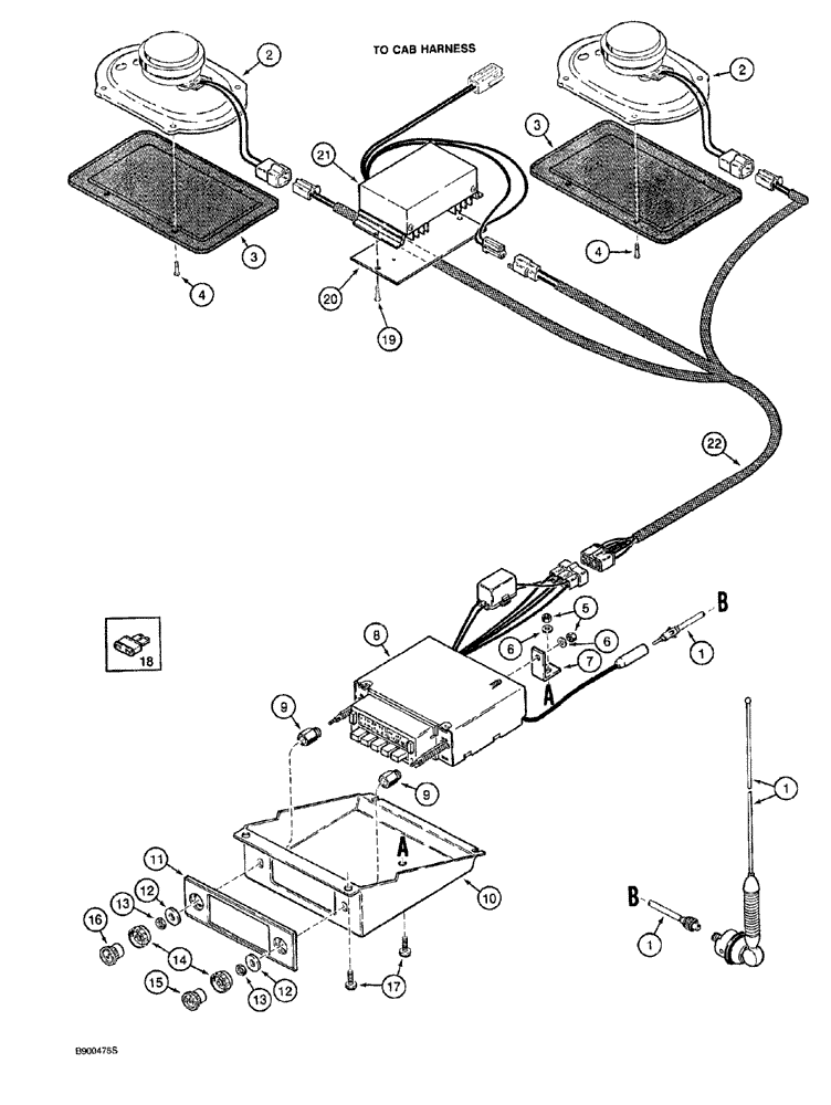 Схема запчастей Case 921 - (4-056) - RADIO AND MOUNTING PARTS (04) - ELECTRICAL SYSTEMS