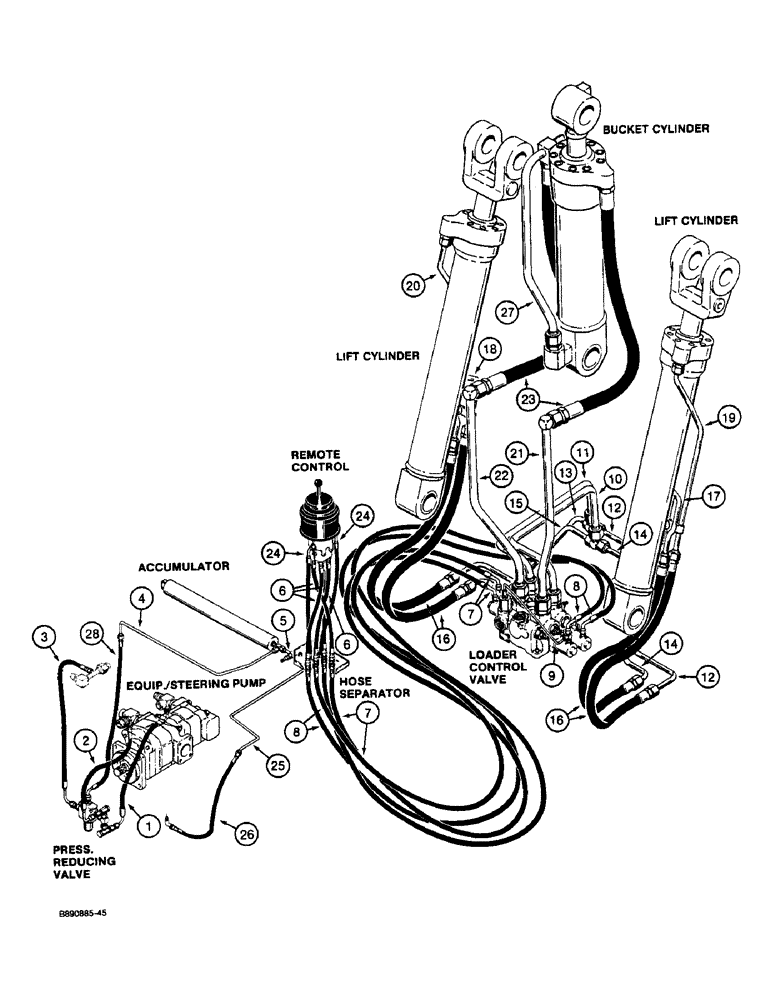 Схема запчастей Case 621 - (1-22) - PICTORIAL INDEX, LOADER HYD. CIRCUIT, TWO SPOOL CONTROL VALVE, PUMP TO REMOTE CONTROL AND CYLINDERS (00) - PICTORIAL INDEX
