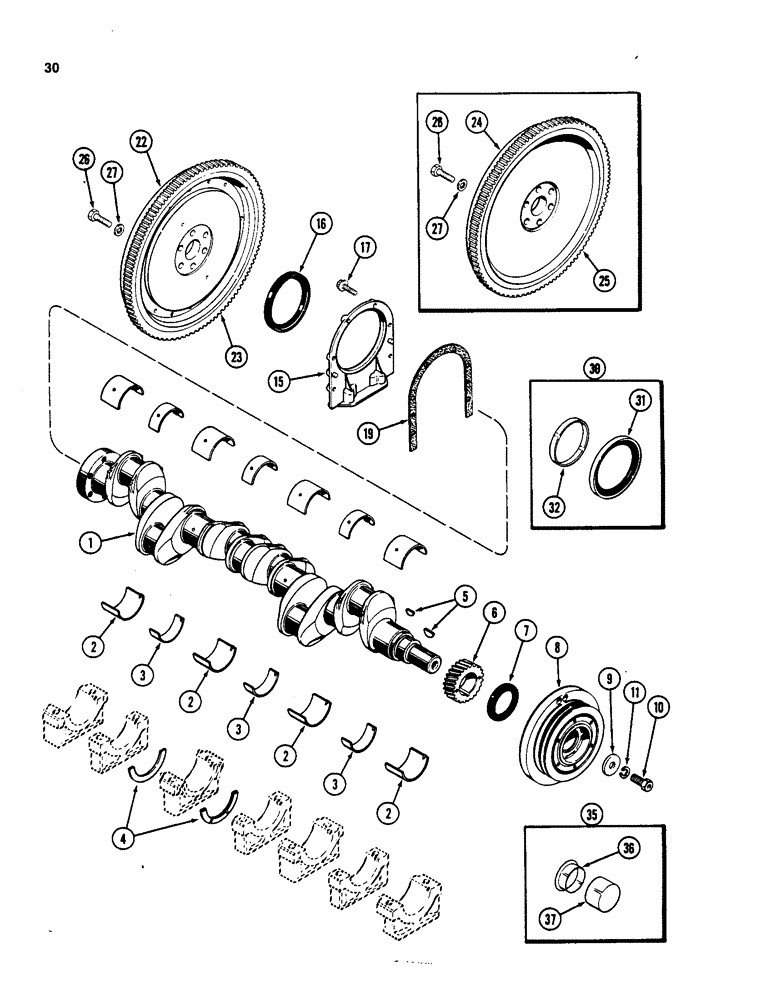 Схема запчастей Case W18 - (030) - CRANKSHAFT AND FLYWHEEL, 401BD AND 401BDT DIESEL ENGINE (02) - ENGINE