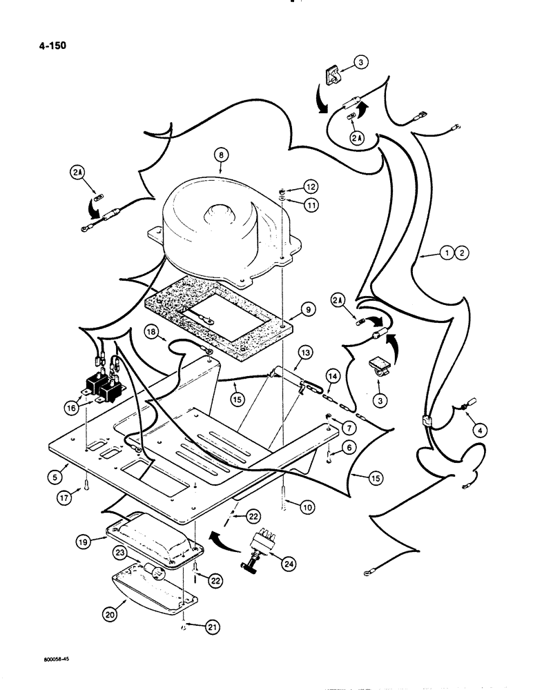 Схема запчастей Case 1450B - (4-150) - CAB HARNESS AND WIRING TO DEFROSTER AND DOME LAMP, NON-PRESSURIZED CAB (04) - ELECTRICAL SYSTEMS