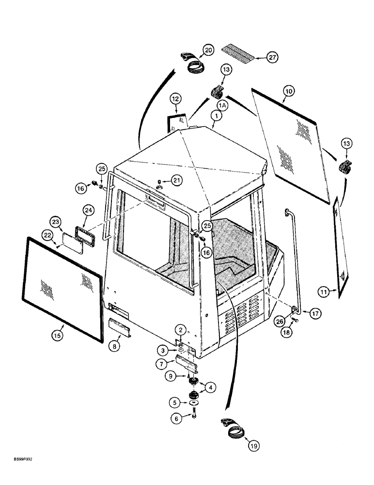 Схема запчастей Case 621B - (9-052) - CAB MOUNTING AND GLASS, TAN (09) - CHASSIS/ATTACHMENTS