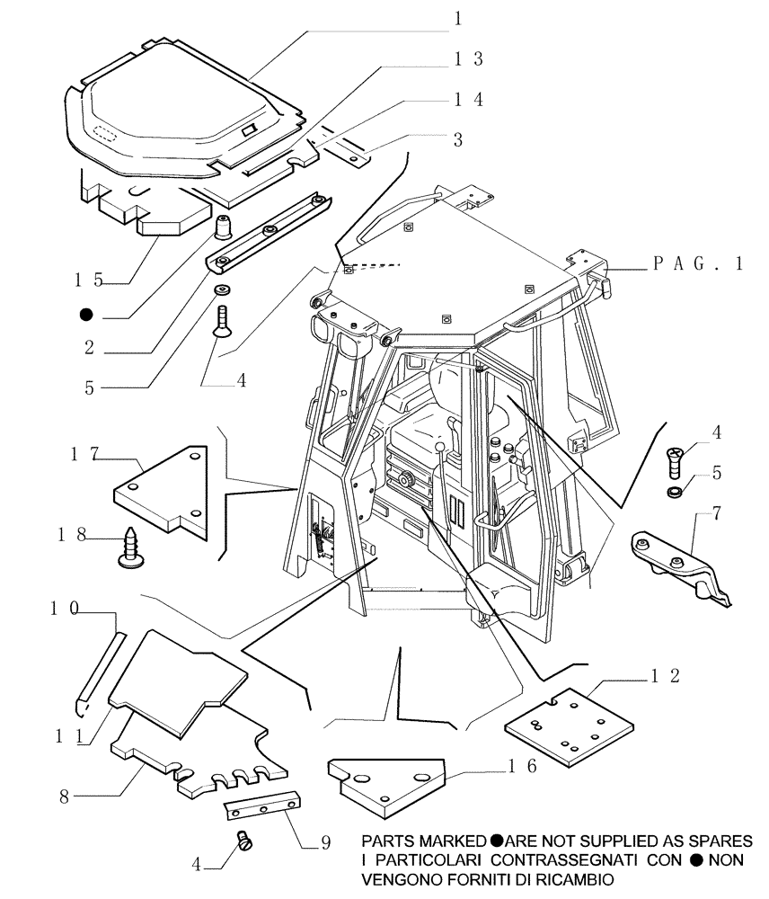 Схема запчастей Case 1850K - (9.654[17]) - ROPS CAB - COVERING - OPTIONAL CODE 784110131 (19) - OPTIONS