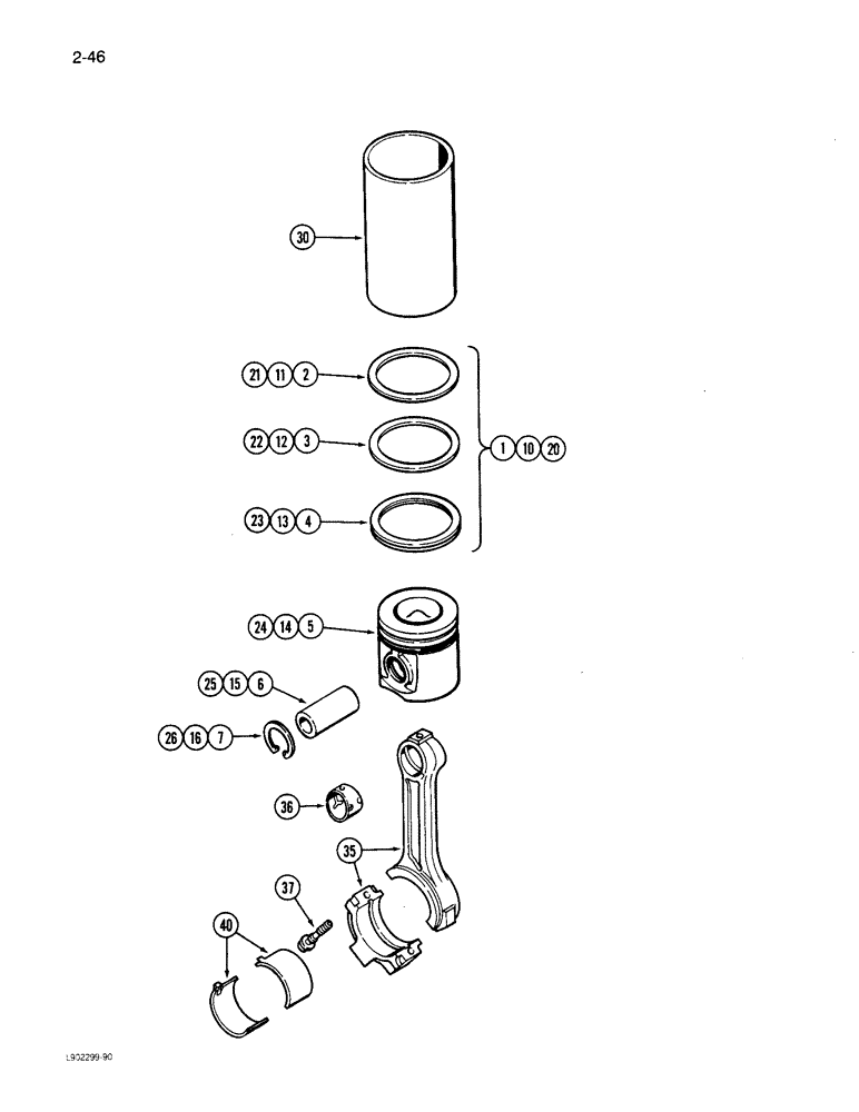 Схема запчастей Case 1085C - (2-46) - PISTONS AND CONNECTING RODS, 6T-590 ENGINE (02) - ENGINE