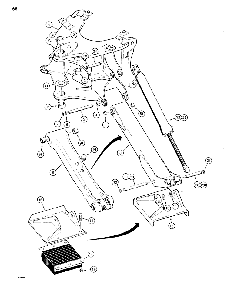 Схема запчастей Case 35WL - (68) - MOUNTING FRAME AND STABILIZERS 