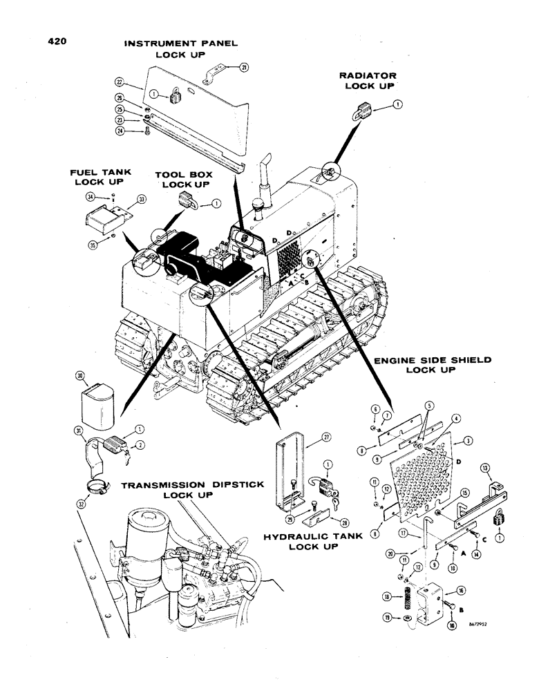 Схема запчастей Case 850 - (420) - LOCK UP PARTS, PAD LOCK AND KEY (05) - UPPERSTRUCTURE CHASSIS