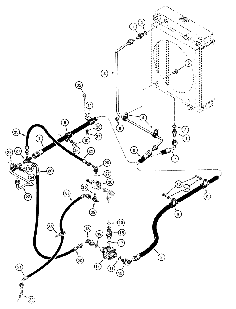 Схема запчастей Case 855E - (6-30) - CRAWLER HYDRAULIC CIRCUIT, COOLING SYSTEM (06) - POWER TRAIN