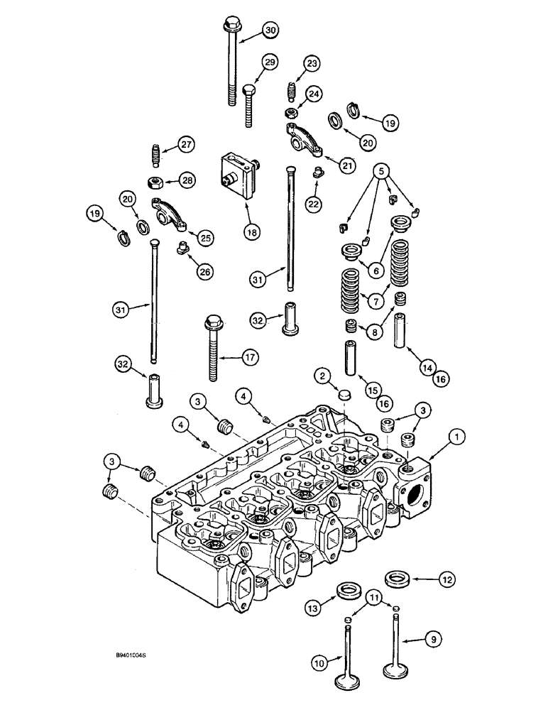 Схема запчастей Case 580SL - (2-32) - CYLINDER HEAD AND VALVE MECHANISM, 4T-390 ENGINE (02) - ENGINE