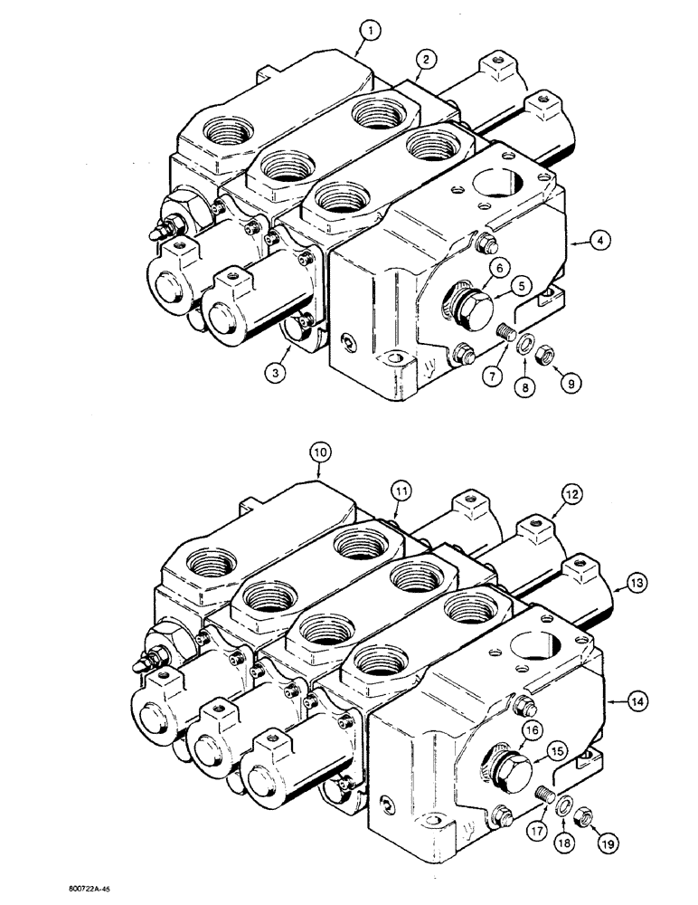 Схема запчастей Case W36 - (8-426) - LOADER CONTROL VALVES,WITH REMOTE HYDRAULIC,L104151 TWO SPOOL LOADER CONTROL VALVE (08) - HYDRAULICS