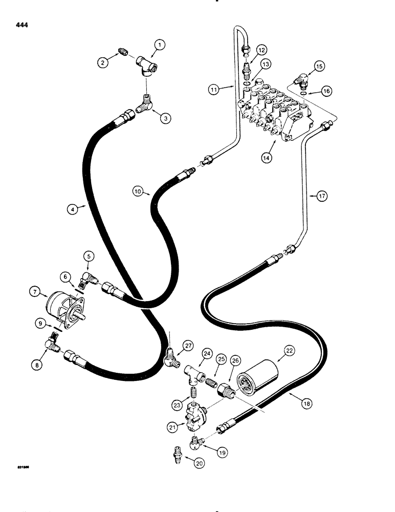Схема запчастей Case P60 - (444) - BACKHOE PUMP, PRESSURE, AND RETURN HYDRAULIC CIRCUIT, USED BEFORE 30+4 SPECIAL SERIAL NUMBER 3761 (35) - HYDRAULIC SYSTEMS