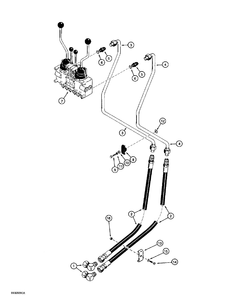 Схема запчастей Case 560 - (8-070) - BACKHOE CONTROL VALVE SUPPLY AND RETURN LINES, D125 BACKHOE (08) - HYDRAULICS