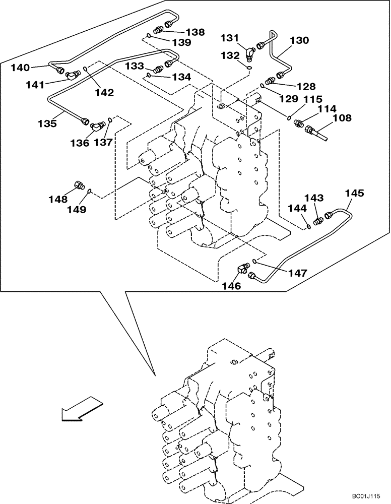 Схема запчастей Case CX290 - (08-38) - HYDRAULICS - PILOT CONTROL LINES (08) - HYDRAULICS