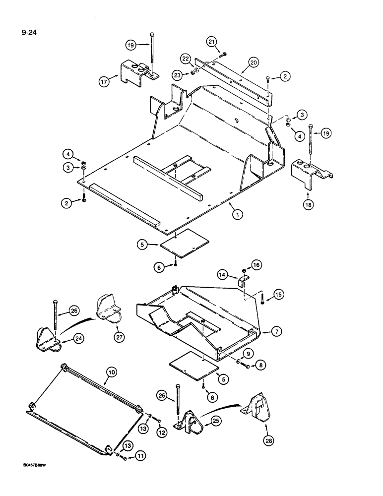Схема запчастей Case W14B - (9-24) - DRIVE LINE AND BRAKE GUARDS, DRIVE LINE GUARDS, BRAKE GUARDS (09) - CHASSIS/ATTACHMENTS