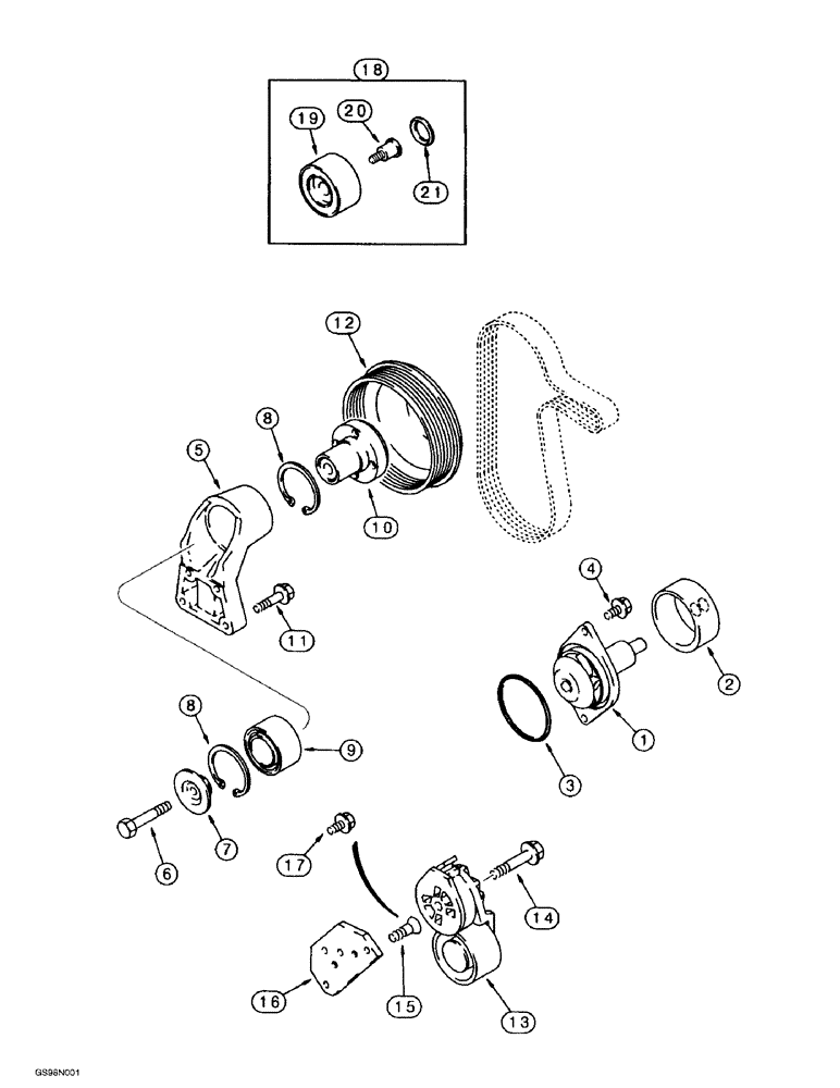 Схема запчастей Case 621B - (2-17A) - WATER PUMP SYSTEM, 6T-590 EMISSIONS CERTIFIED ENGINE, LOADER P.I.N. JEE0053350 AND AFTER (02) - ENGINE