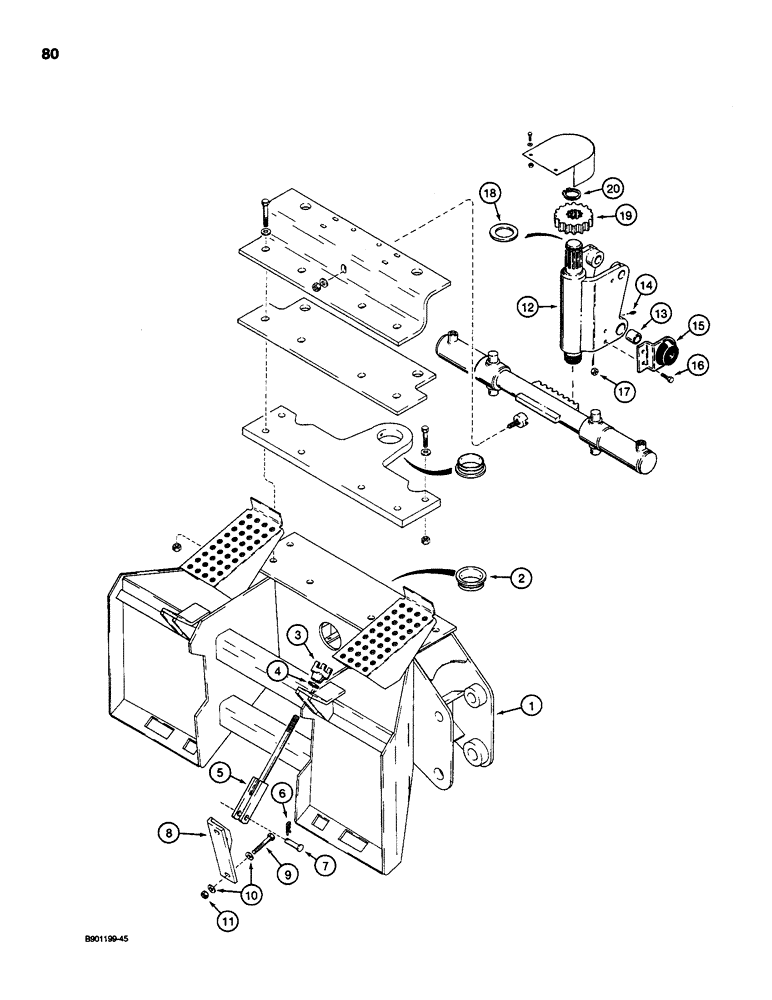Схема запчастей Case D100 - (8-080) - BACKHOE FRAME AND SWING TOWER, USED ON 1835C, 1840, AND 1845C UNI-LOADER W/ DUKE OR KONTAK VALVE 