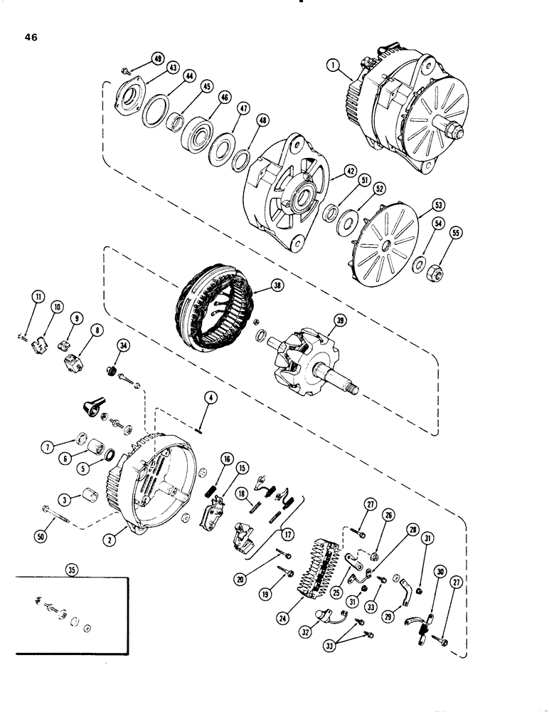Схема запчастей Case W20 - (046) - L72955 ALTERNATOR, (401 BD) DIESEL ENGINE (04) - ELECTRICAL SYSTEMS