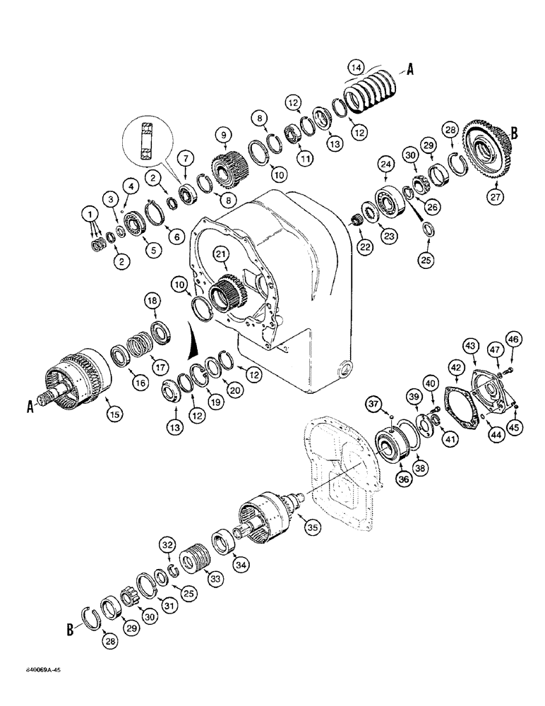 Схема запчастей Case W36 - (6-256) - TRANSMISSION, FORWARD, 2ND, AND 1ST CLUTCH SHAFT PARTS, CLARK TRANS. NOS. 13.1HR32423-1 AND -2 (06) - POWER TRAIN