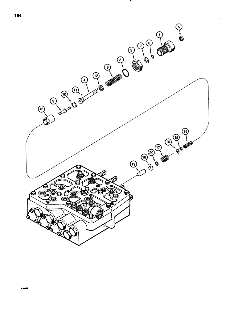 Схема запчастей Case 1150C - (184) - TRANSMISSION CONTROL VALVE, G103916 MODULATOR VALVE ADJUSTING PUG (ITEM 1) HAS SEPARATE NUT (06) - POWER TRAIN