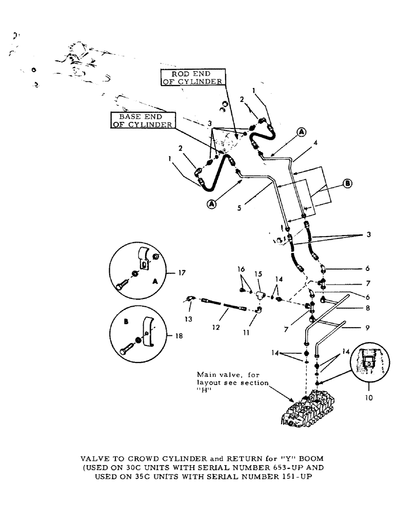 Схема запчастей Case 30YC - (G04C) - VALVE TO CROWD CYLINDER AND RETURN FOR "Y" BOOM, (USED ON 30C UNITS WITH SERIAL NUMBER 653 - UP AND (07) - HYDRAULIC SYSTEM