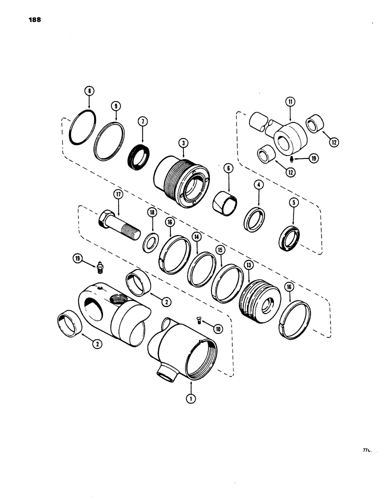 Схема запчастей Case 450 - (188) - G101226 AND G101227 CLAM CYLINDERS, TUBE IS STAMPED WITH CYLINDER PART NUMBER (07) - HYDRAULIC SYSTEM