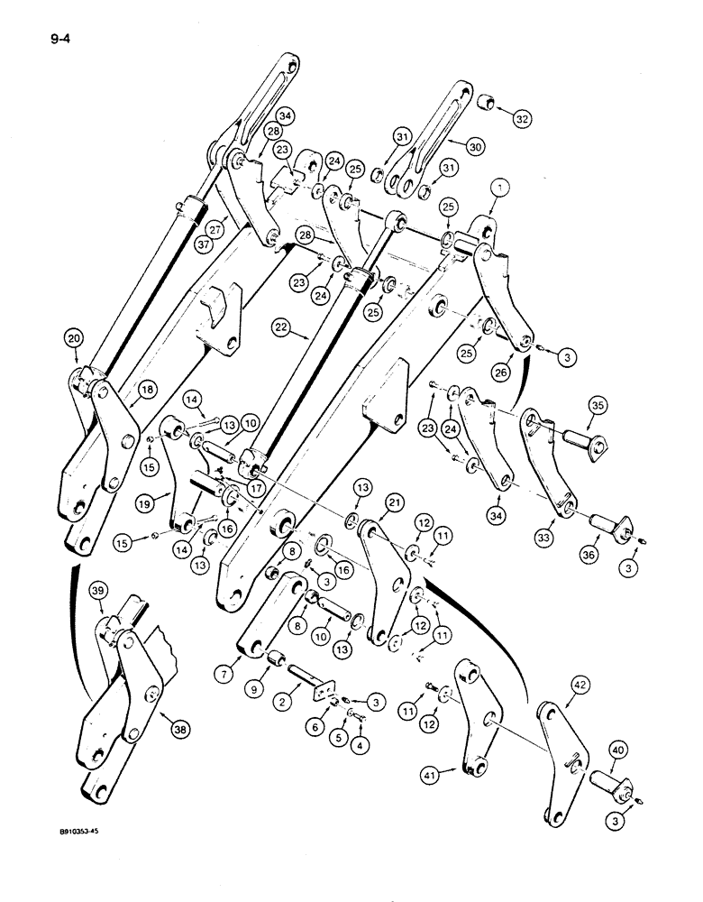 Схема запчастей Case 855D - (9-004) - LOADER LIFT FRAME, BUCKET CYLINDERS AND LINKAGE (09) - CHASSIS/ATTACHMENTS