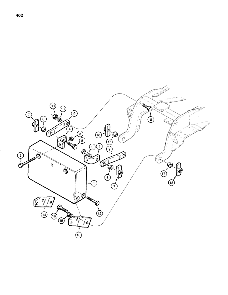 Схема запчастей Case 480C - (402) - REAR COUNTERWEIGHT (84) - BOOMS, DIPPERS & BUCKETS
