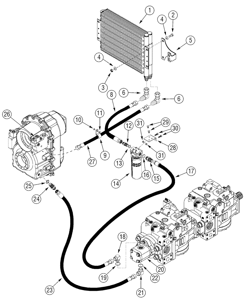 Схема запчастей Case 960 - (08-05) - HYDRAULICS OIL COOLER AND LINES (08) - HYDRAULICS