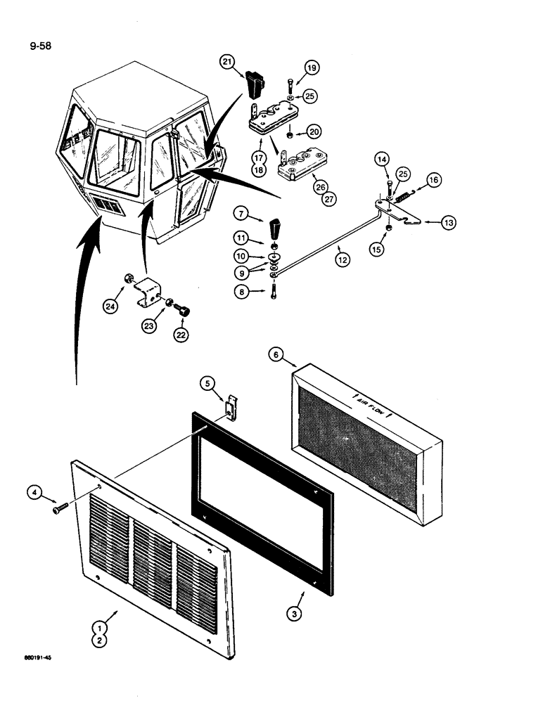 Схема запчастей Case W14B - (9-58) - CAB FILTERS AND WINDOW LATCHES (09) - CHASSIS/ATTACHMENTS