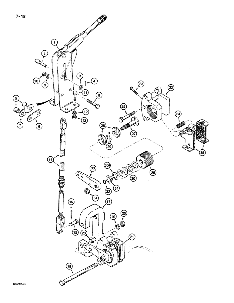 Схема запчастей Case W14C - (7-18) - PARKING BRAKE LEVER AND LINKAGE (07) - BRAKES