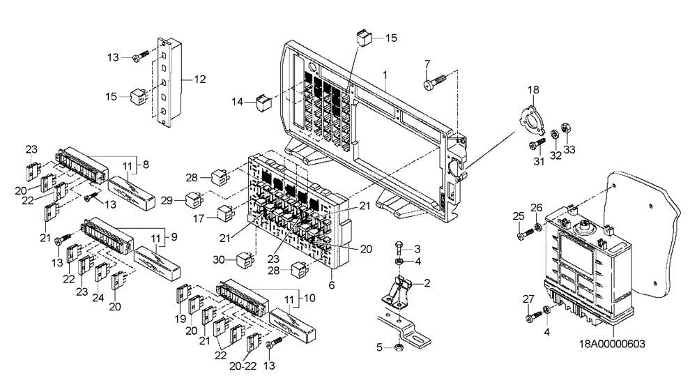 Схема запчастей Case 335B - (67A00011448[001]) - FUSE BOX / CONTROL UNIT (87590164) (13) - Electrical System / Decals