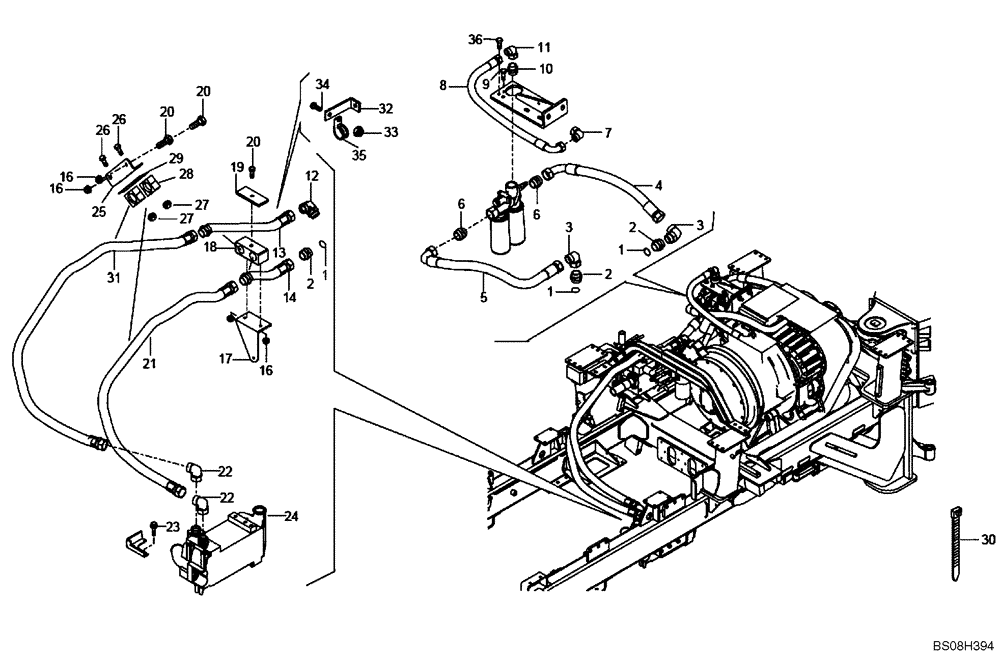 Схема запчастей Case 330B - (05A00000570[001]) - GEARBOX COOLER CIRCUIT / FILTER (87557132) (01) - ENGINE