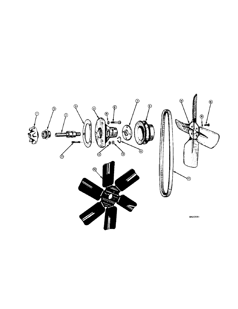 Схема запчастей Case 420 - (016[1]) - WATER PUMP, FAN, FAN BELT, AND PULLEY (01) - ENGINE